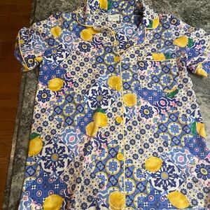 BedHead women’s small EUC pajama top Blue & Yellow Lemon pj Top